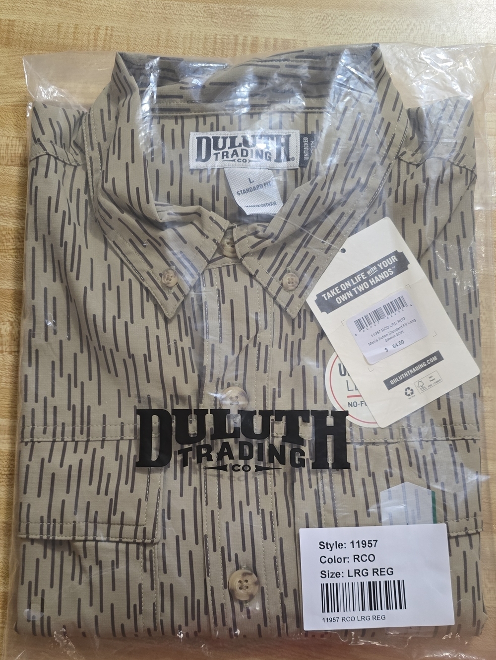 Duluth Trading Co Tan Patterned Short-Sleeve Button-Down Shirt Standard Fit LG